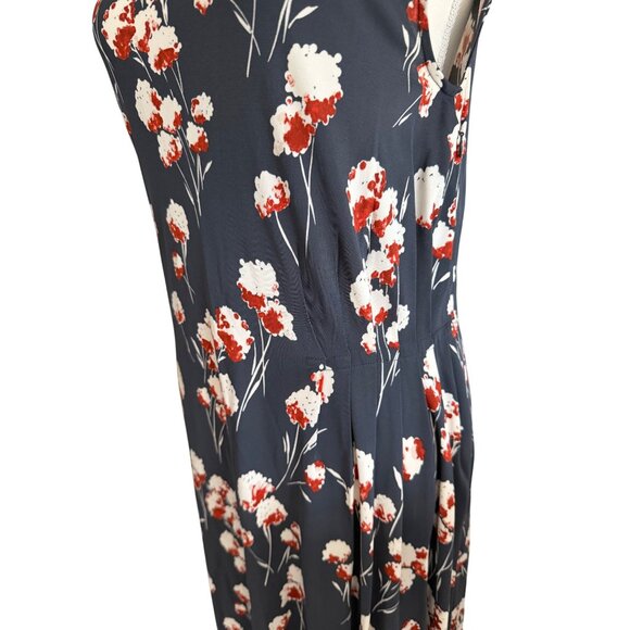 TORY BURCH Navy Gray Floral MIDI Dress Size 10 - Picture 8 of 8